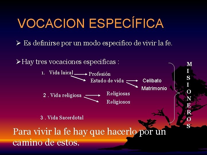 VOCACION ESPECÍFICA Ø Es definirse por un modo especifico de vivir la fe. ØHay VOCACION ESPECÍFICA Ø Es definirse por un modo especifico de vivir la fe. ØHay