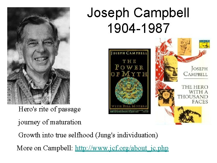 Joseph Campbell 1904 -1987 Hero's rite of passage journey of maturation Growth into true