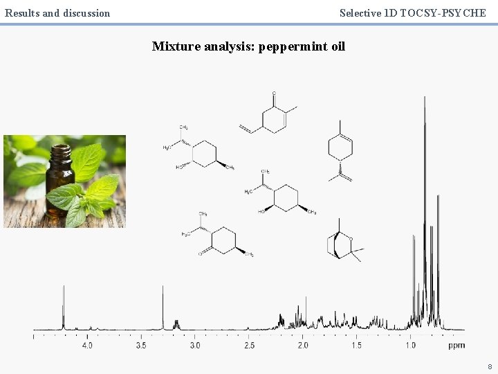 Results and discussion Selective 1 D TOCSY-PSYCHE Mixture analysis: peppermint oil 8 