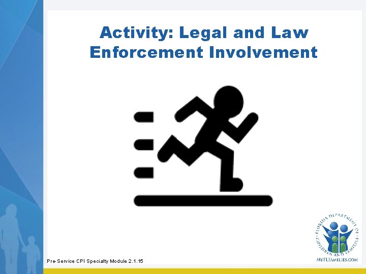 Activity: Legal and Law Enforcement Involvement Pre-Service CPI Specialty Module 2. 1. 15 