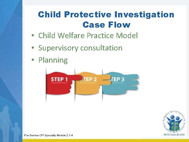 Child Protective Investigation Case Flow • Child Welfare Practice Model • Supervisory consultation •