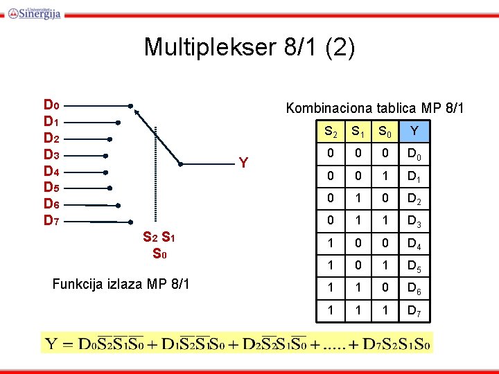 Multiplekser 8/1 (2) D 0 D 1 D 2 D 3 D 4 D