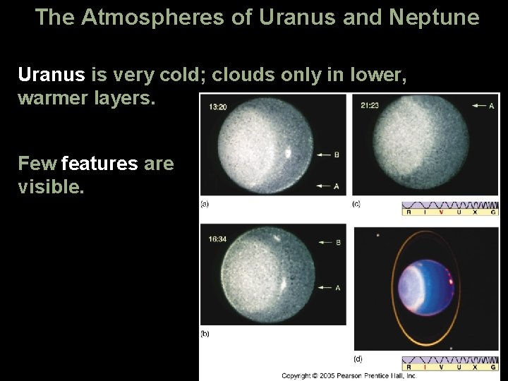 The Atmospheres of Uranus and Neptune Uranus is very cold; clouds only in lower,