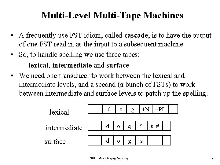 Multi-Level Multi-Tape Machines • A frequently use FST idiom, called cascade, is to have