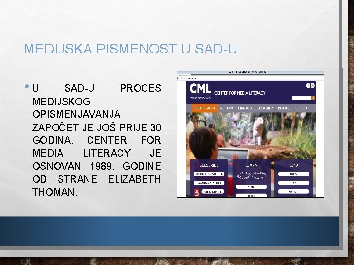 MEDIJSKA PISMENOST U SAD-U • U SAD-U PROCES MEDIJSKOG OPISMENJAVANJA ZAPOČET JE JOŠ PRIJE