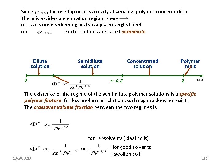 Since , the overlap occurs already at very low polymer concentration. There is a