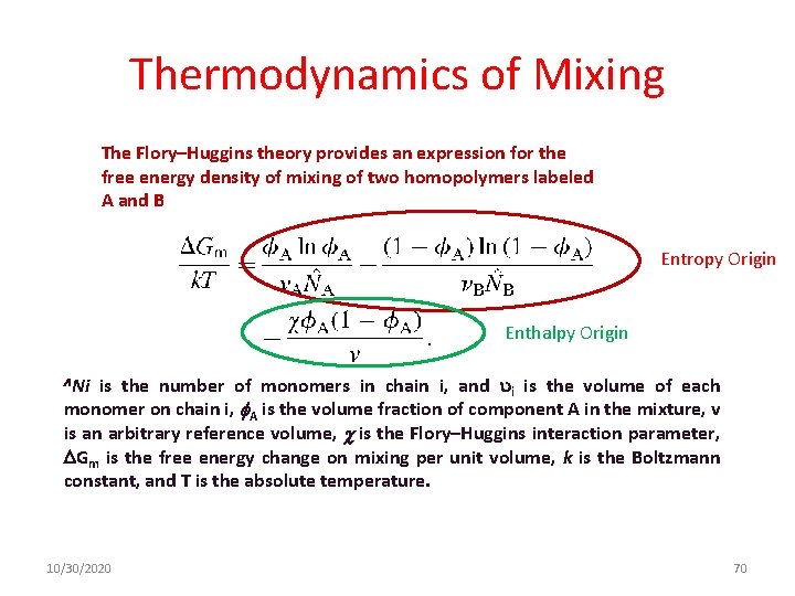 Thermodynamics of Mixing The Flory–Huggins theory provides an expression for the free energy density Thermodynamics of Mixing The Flory–Huggins theory provides an expression for the free energy density