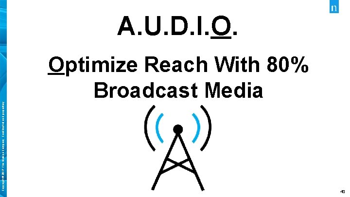Copyright © 2017 The Nielsen Company. Confidential and proprietary. A. U. D. I. O.
