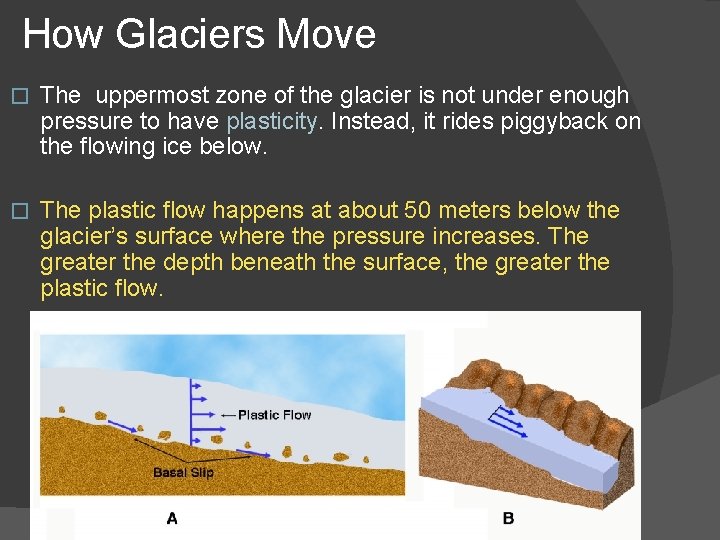 How Glaciers Move � The uppermost zone of the glacier is not under enough