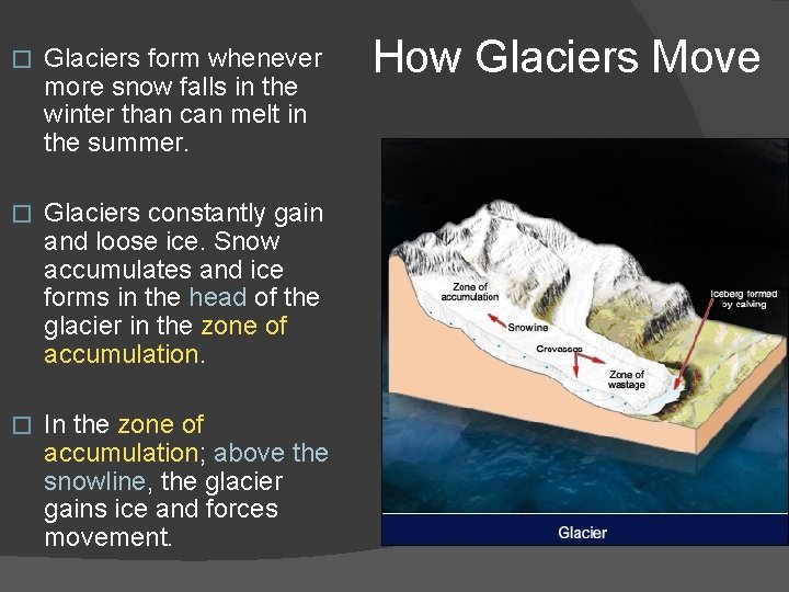 � Glaciers form whenever more snow falls in the winter than can melt in