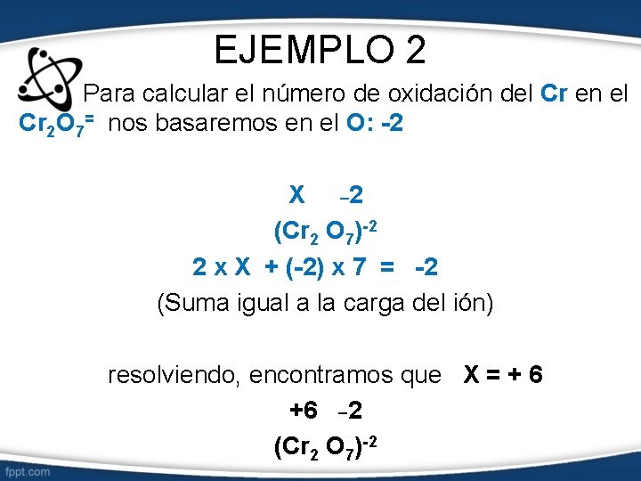 EJEMPLO 2 Para calcular el número de oxidación del Cr en el Cr 2