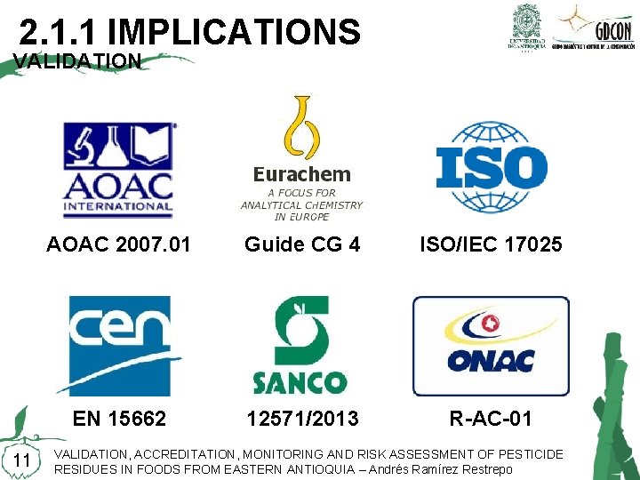 2. 1. 1 IMPLICATIONS VALIDATION 11 AOAC 2007. 01 Guide CG 4 ISO/IEC 17025