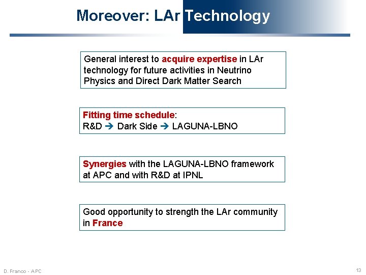 Moreover: LAr Technology General interest to acquire expertise in LAr technology for future activities