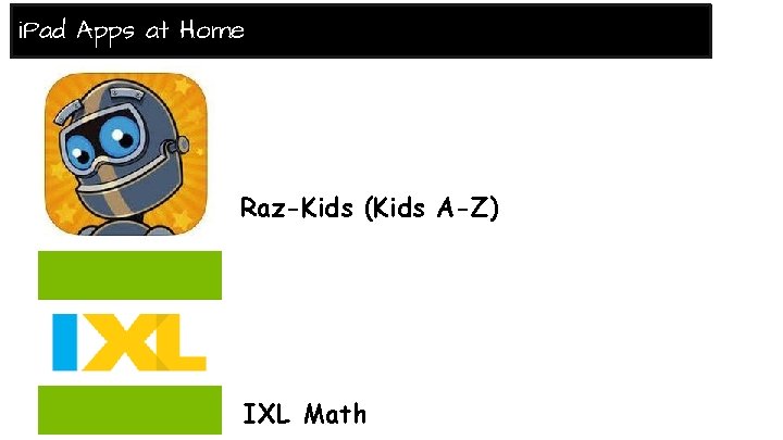 i. Pad Apps at Home Raz-Kids (Kids A-Z) IXL Math 