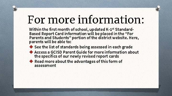 For more information: Within the first month of school, updated K-1 st Standard. Based