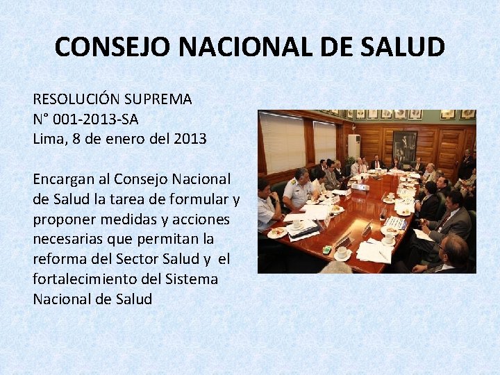 CONSEJO NACIONAL DE SALUD RESOLUCIÓN SUPREMA N° 001 -2013 -SA Lima, 8 de enero