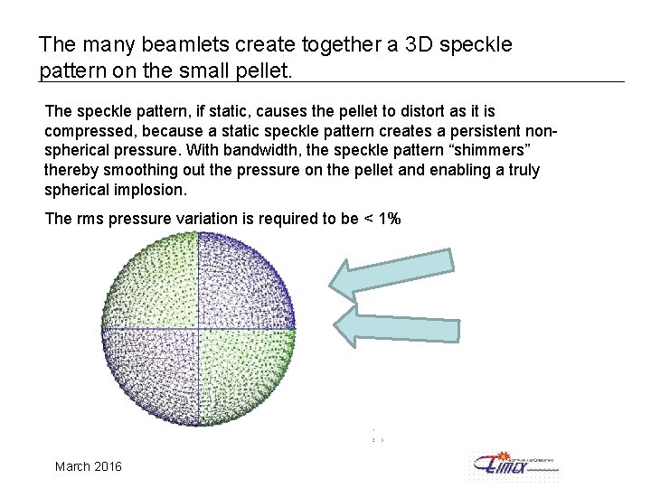 The many beamlets create together a 3 D speckle pattern on the small pellet.