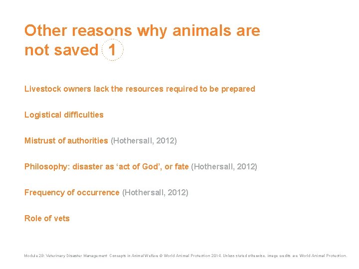 Other reasons why animals are not saved 1 Livestock owners lack the resources required Other reasons why animals are not saved 1 Livestock owners lack the resources required