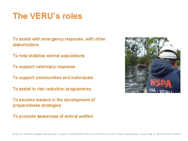 The VERU’s roles To assist with emergency response, with other stakeholders To help stabilise The VERU’s roles To assist with emergency response, with other stakeholders To help stabilise