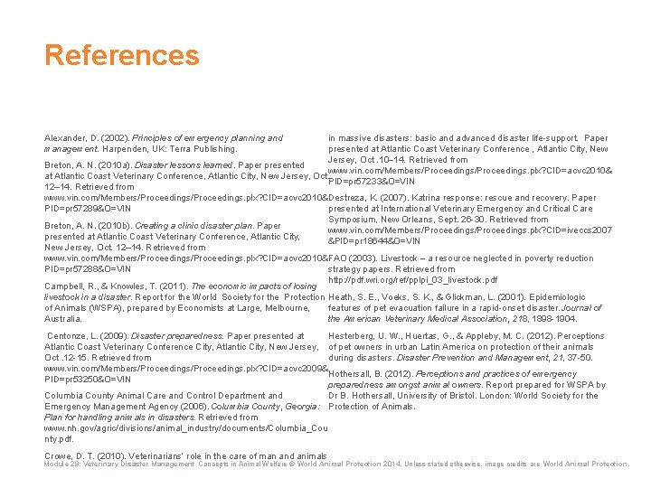 References Alexander, D. (2002). Principles of emergency planning and management. Harpenden, UK: Terra Publishing. References Alexander, D. (2002). Principles of emergency planning and management. Harpenden, UK: Terra Publishing.