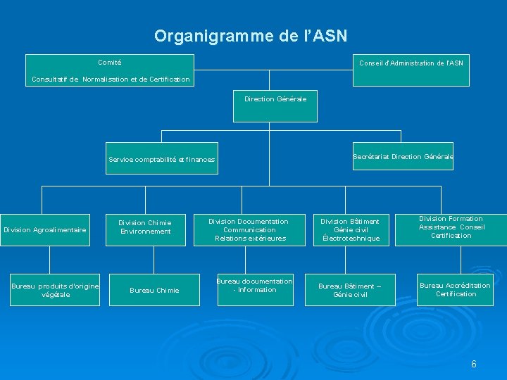  Organigramme de l’ASN Comité Conseil d’Administration de l’ASN Consultatif de Normalisation et de