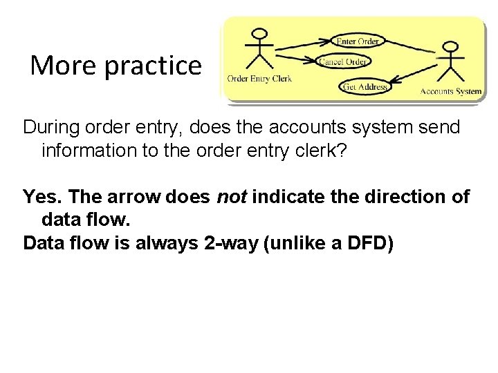 More practice During order entry, does the accounts system send information to the order