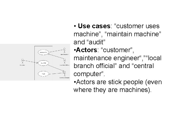  • Use cases: “customer uses machine”, “maintain machine” and “audit” • Actors: “customer”,