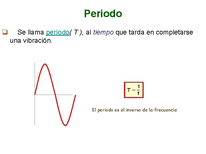 Periodo q Se llama período( T ), al tiempo que tarda en completarse una