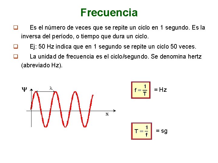 Frecuencia q Es el número de veces que se repite un ciclo en 1