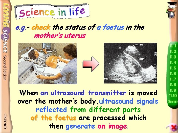 e. g. - check the status of a foetus in the Ultrasound has many