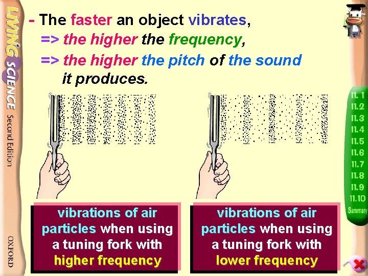 - The faster an object vibrates, => the higher the frequency, => the higher