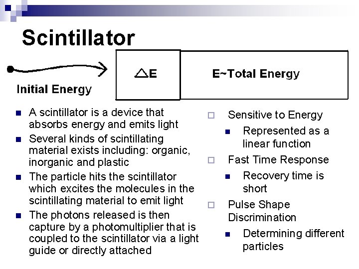 Scintillator n n A scintillator is a device that ¨ absorbs energy and emits