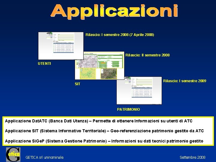 Rilascio: I semestre 2008 (7 Aprile 2008) Rilascio: II semestre 2008 UTENTI Rilascio: I