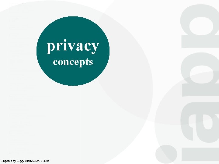 privacy concepts Prepared by Peggy Eisenhauer, 8 -2005 