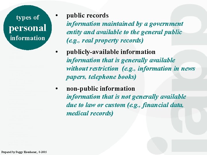types of • public records information maintained by a government entity and available to