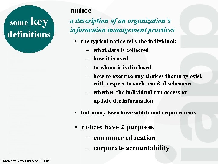 some key definitions notice a description of an organization’s information management practices • the