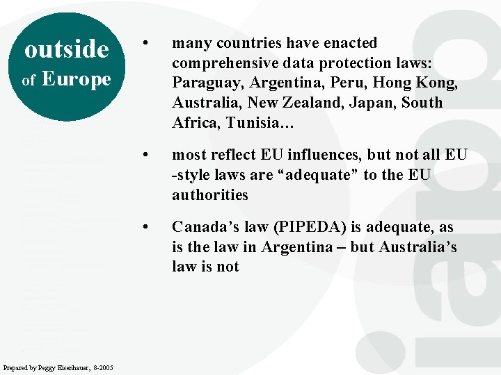 outside of • many countries have enacted comprehensive data protection laws: Paraguay, Argentina, Peru,