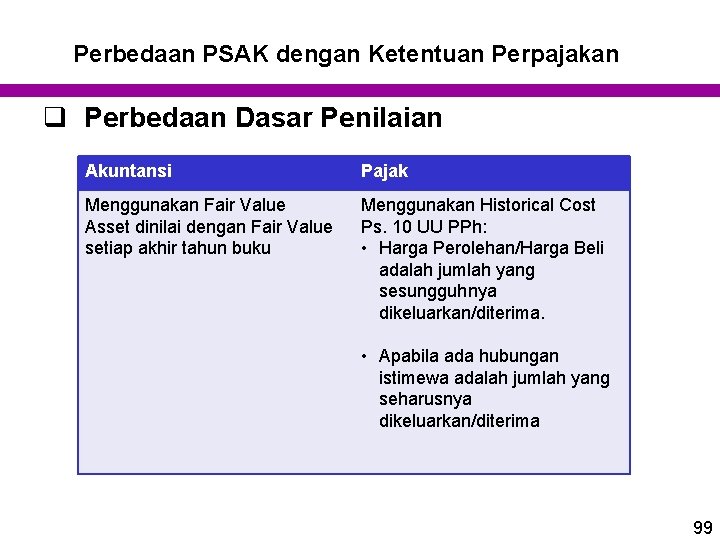 Perbedaan PSAK dengan Ketentuan Perpajakan q Perbedaan Dasar Penilaian Akuntansi Pajak Menggunakan Fair Value Perbedaan PSAK dengan Ketentuan Perpajakan q Perbedaan Dasar Penilaian Akuntansi Pajak Menggunakan Fair Value