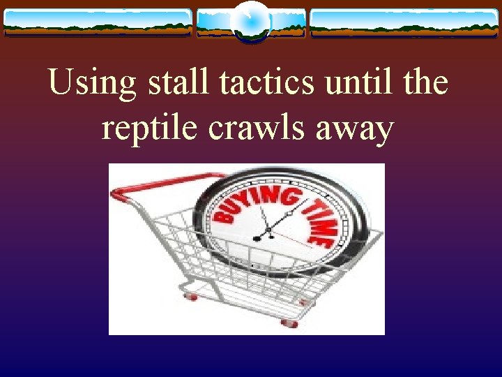 Using stall tactics until the reptile crawls away 