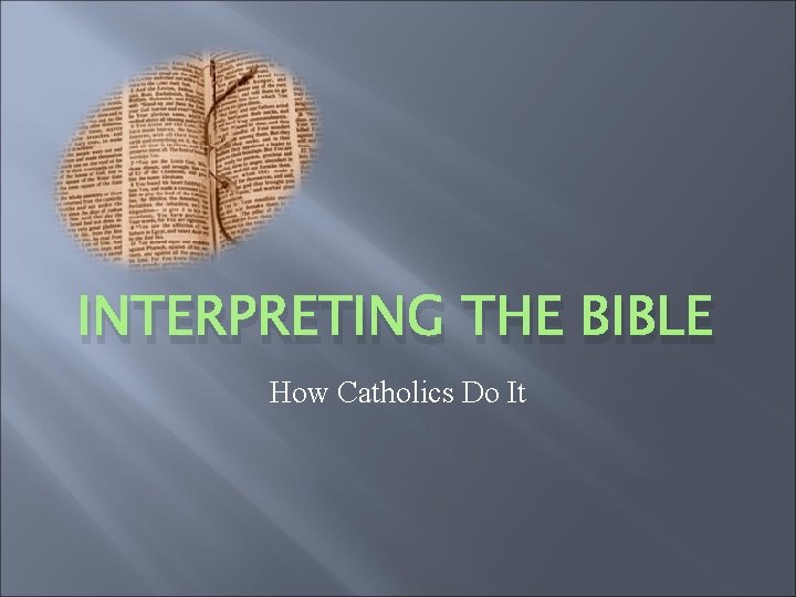 INTERPRETING THE BIBLE How Catholics Do It 