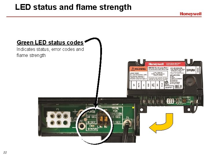 LED status and flame strength Green LED status codes Indicates status, error codes and