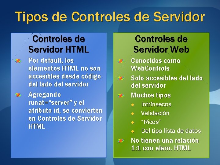 Tipos de Controles de Servidor HTML Por default, los elementos HTML no son accesibles