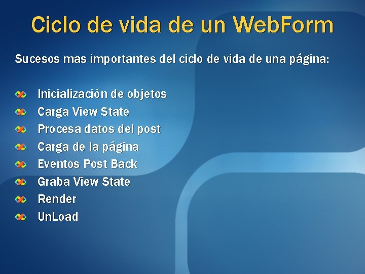 Ciclo de vida de un Web. Form Sucesos mas importantes del ciclo de vida