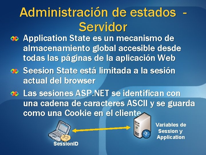 Administración de estados Servidor Application State es un mecanismo de almacenamiento global accesible desde