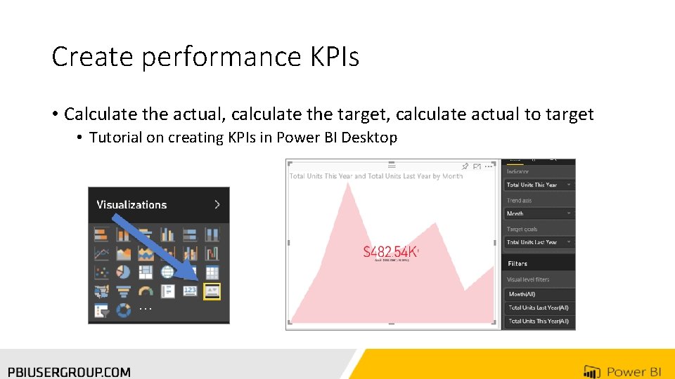 Create performance KPIs • Calculate the actual, calculate the target, calculate actual to target