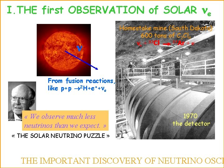 I. THE first OBSERVATION of SOLAR ne n Homestake mine (South Dakota) 600 tons
