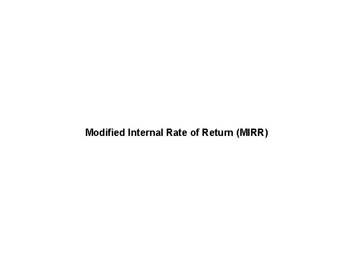 Modified Internal Rate of Return (MIRR) Modified Internal Rate of Return (MIRR)