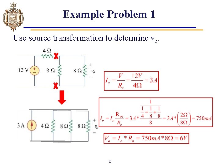 Example Problem 1 Use source transformation to determine vo. 15 