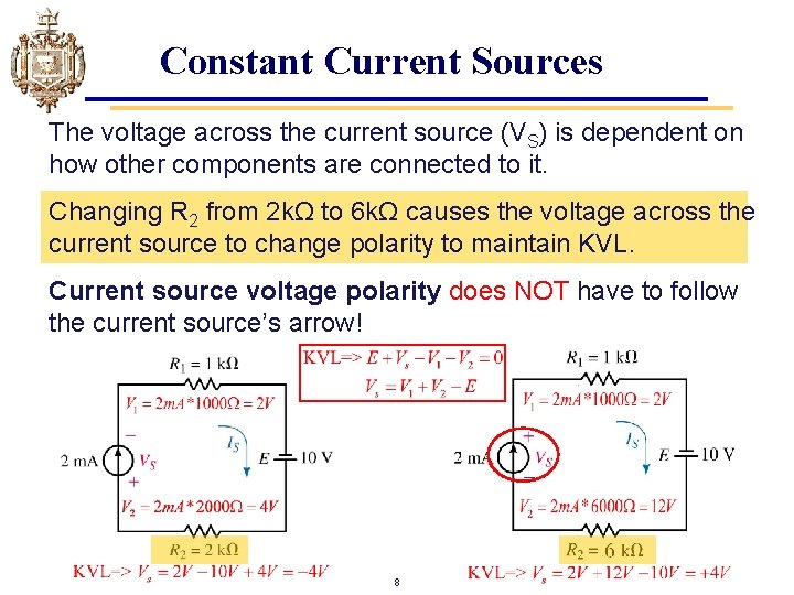 Constant Current Sources The voltage across the current source (VS) is dependent on how