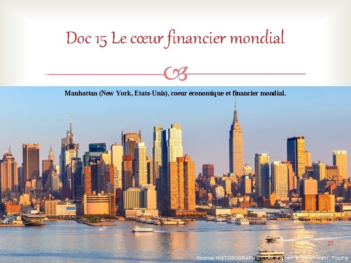 Doc 15 Le cœur financier mondial Manhattan (New York, Etats-Unis), coeur économique et financier